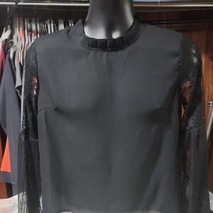 Elegant Black Lace Sleeve Top